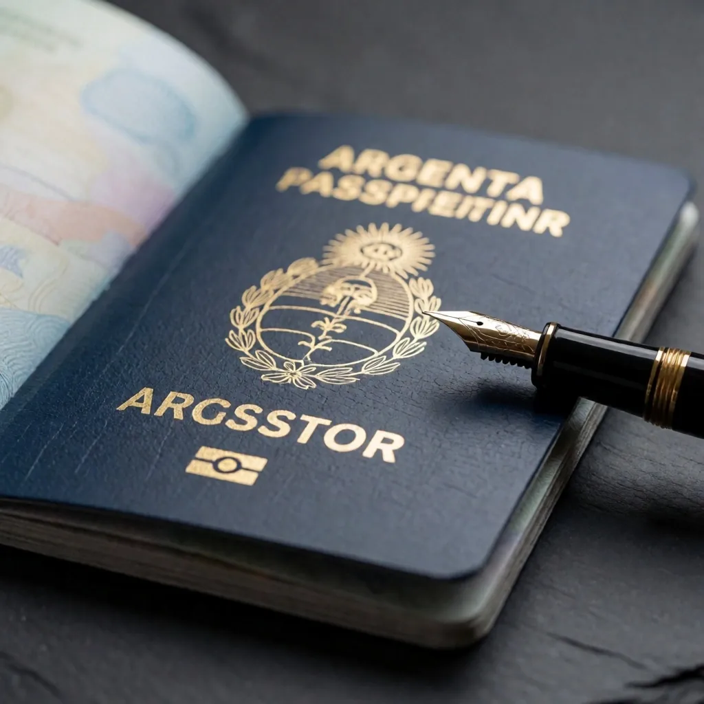 Pasaporte argentino sobre escritorio