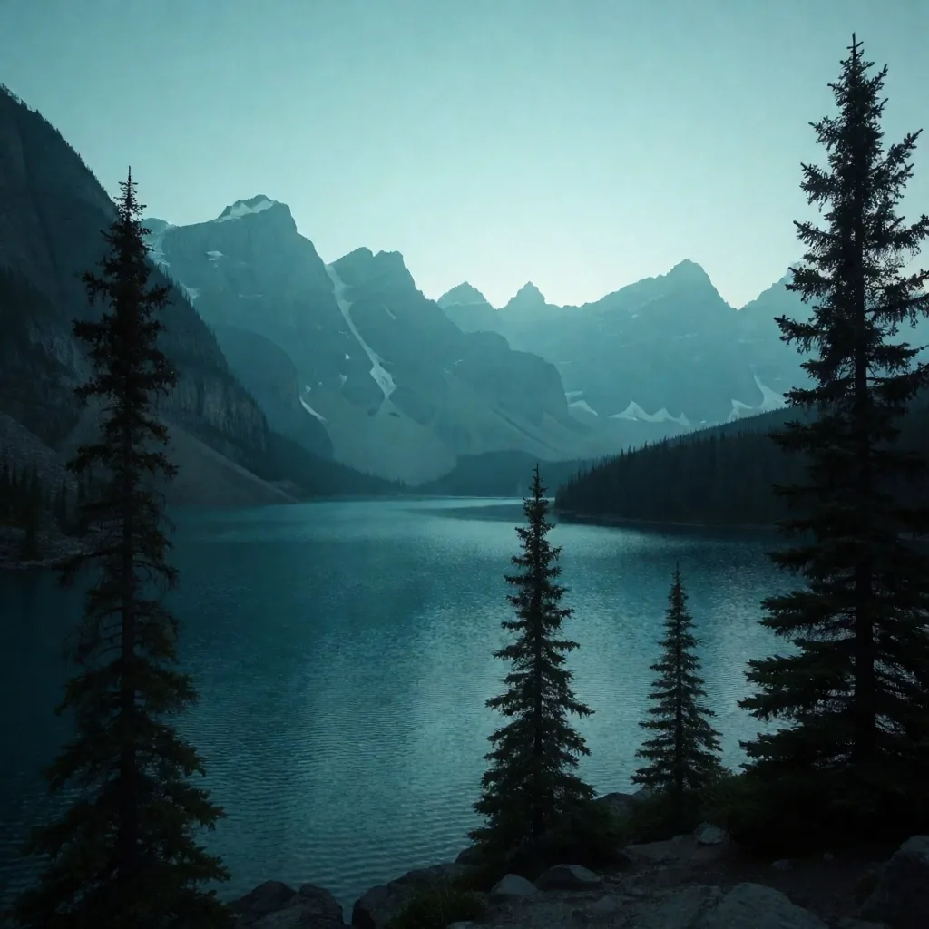 Horizonte lago canadiense al amanecer
